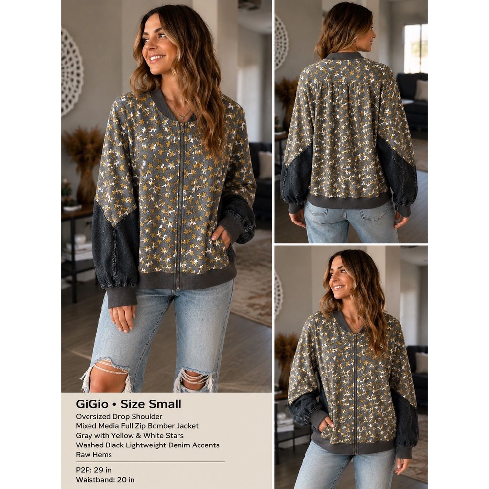 GiGio Boho Mixed Media Bomber Jacket Small